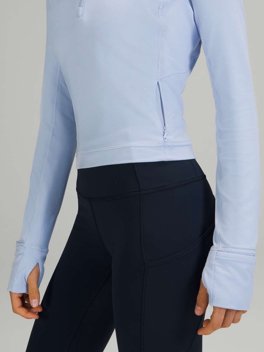 Lululemon Its Rulu Run Cropped Half-Zip in Blue Linen Size 6 - Picture 5 of 10